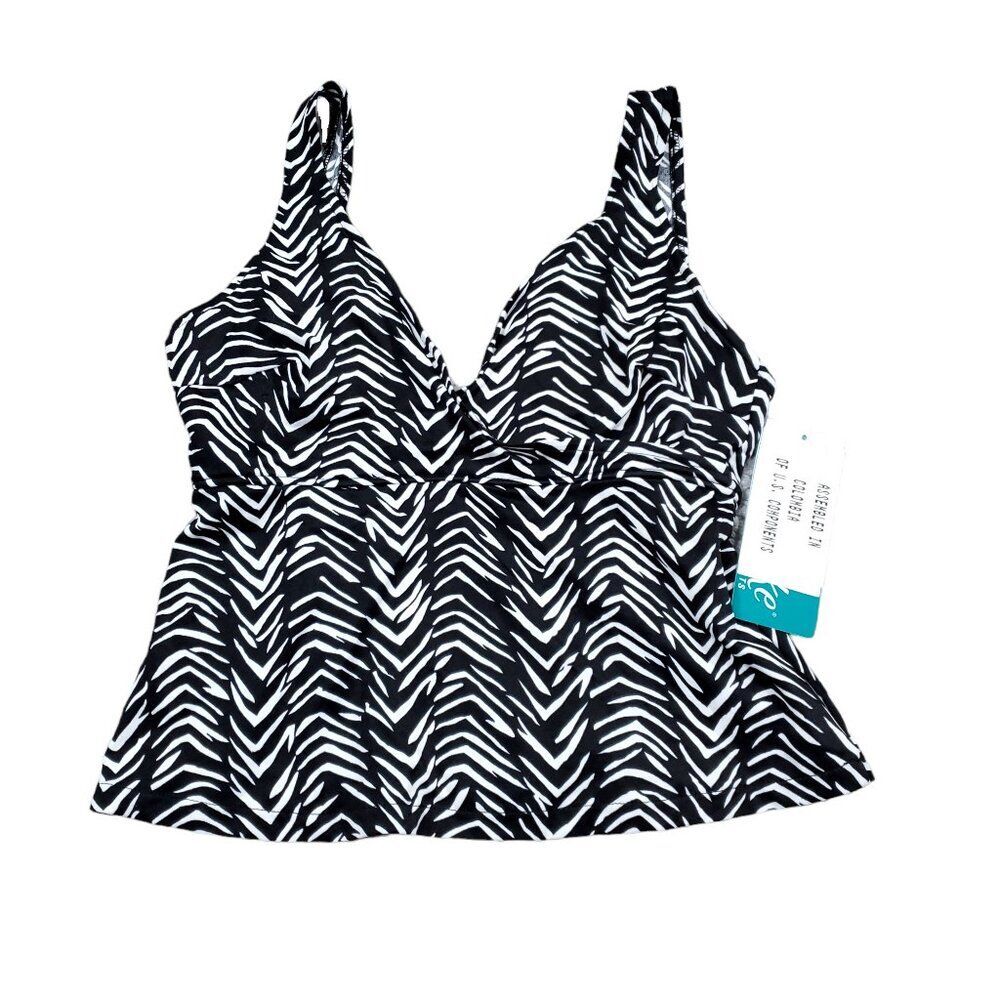 Penbrooke Striped Geometric V-Neck Tankini Top Lightly Lined Padded Size 10